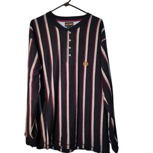 Vintage Ivy Crew Henley Striped Long Sleeve Shirt Navy And Maroon L EUC